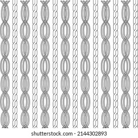 Knitwear Cable Stitch technical fashion illustration. Flat apparel cable template black and white colour. Cable stitch CAD mock-up.