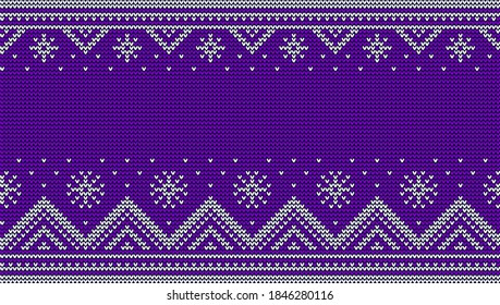 Knitwear sweater violet ethnic ornament. Seamless knitted pattern with snowflakes. Vector illustration.