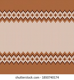 Textura de la ropa de punto. Plantilla con lugar vacío para texto. Tradicional fondo de temporada sin fisuras para el diseño de las vacaciones. Patrón de suéter de lana de punto de invierno. Ilustración vectorial de Navidad.