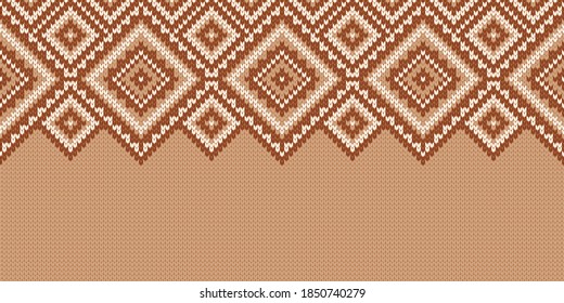 Textura de la ropa de punto. Plantilla con lugar vacío para texto. Tradicional fondo estacional para el diseño de las vacaciones. Patrón de suéter de lana sin soldadura de punto de invierno. Ilustración vectorial de Navidad.