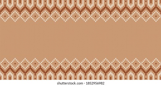 Knitwear texture. Template with empty place for text. Traditional seasonal wide background for holiday design. Winter knitted wool seamless sweater pattern. Christmas vector illustration.