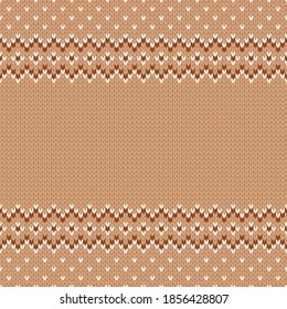 Knitwear texture. Template with empty place for text. Traditional seasonal seamless background for holiday design. Winter knitted wool sweater pattern. Christmas vector illustration.