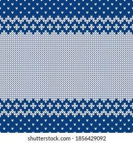 Textura de la ropa de punto. Plantilla con lugar vacío para texto. Tradicional fondo de temporada sin fisuras para el diseño de las vacaciones. Patrón de suéter de lana de punto de invierno. Ilustración vectorial de Navidad.