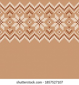 Knitwear Texture. Template With Empty Place For Text. Traditional Seasonal Seamless Background For Holiday Design. Winter Knitted Wool Sweater Pattern With Snowflakes. Christmas Vector Illustration.