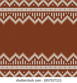 Textura de la ropa de punto. Plantilla con lugar vacío para texto. Tradicional fondo de temporada sin fisuras para el diseño de las vacaciones. Patrón de suéter de lana de punto de invierno. Ilustración vectorial de Navidad.