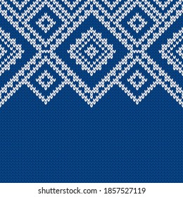 Knitwear texture. Template with empty place for text. Traditional seasonal seamless background for holiday design. Winter knitted wool sweater pattern. Christmas vector illustration.