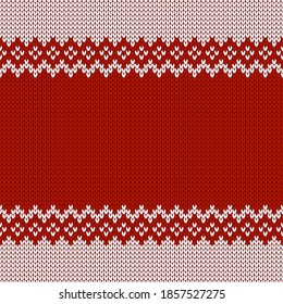 Knitwear texture. Template with empty place for text. Traditional seasonal seamless background for holiday design. Winter knitted wool sweater pattern. Christmas vector illustration.