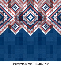 Textura de la ropa de punto. Plantilla con lugar vacío para texto. Tradicional fondo de temporada sin fisuras para el diseño de las vacaciones. Patrón de suéter de lana de punto de invierno. Ilustración vectorial de Navidad.