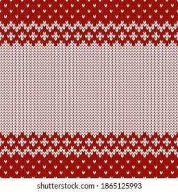 Knitwear texture. Template with empty place for text. Traditional seasonal seamless background for holiday design. Winter knitted wool sweater pattern. Christmas vector illustration.