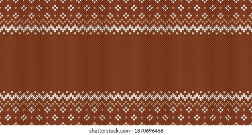 Knitwear texture. Template with empty place for text. Traditional seasonal wide background for holiday design. Winter knitted wool seamless sweater pattern. Christmas vector illustration.