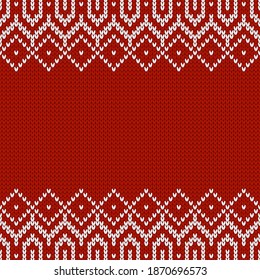 Knitwear texture. Template with empty place for text. Traditional seasonal seamless background for holiday design. Winter knitted wool sweater pattern. Christmas vector illustration.