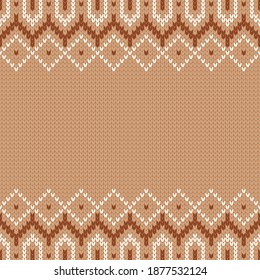 Knitwear texture. Template with empty place for text. Traditional seasonal seamless background for holiday design. Winter knitted wool sweater pattern. Christmas vector illustration.