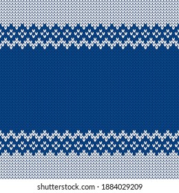 Knitwear texture. Template with empty place for text. Traditional seasonal seamless background for holiday design. Winter knitted wool sweater pattern. Christmas vector illustration.