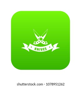 Knive weapon icon green vector isolated on white background