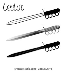 Knives with Brass Knuckles isolated on white Background. Vector Illustration