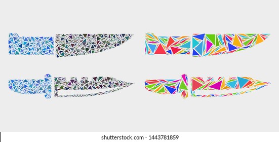 Knives collage icon of triangle elements which have variable sizes and shapes and colors. Geometric abstract vector illustration of knives.