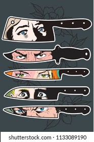 Knives and Eyes Tattoo Designs Comic Book Style