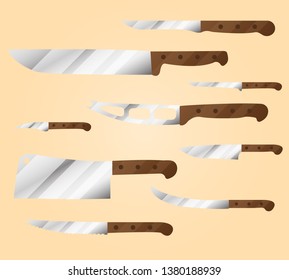 Knives gradient set on yellow background vector illustration flat desing