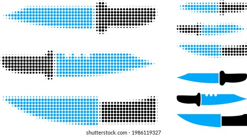 Knives halftone dotted icon. Halftone array contains circle pixels. Vector illustration of knives icon on a white background.