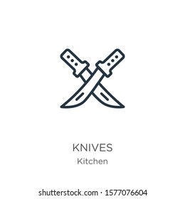 Knives icon. Thin linear knives outline icon isolated on white background from kitchen collection. Line vector sign, symbol for web and mobile