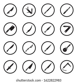 Knives Icons. Black Flat Design In Circle. Vector Illustration.