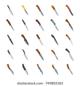 Knives icons set. Flat collection of Knives vector icons for web isolated on white background