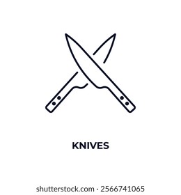 knives outline icon. Linear vector from kitchen concept. Thin line knives icon isolated on white background
