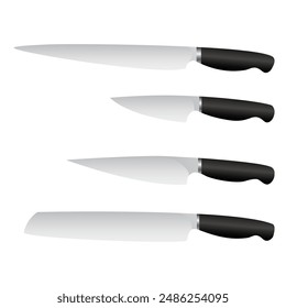 The knives are realistic. carving and chopping knives, chefs knives, fillet knives, cutlery. Vector illustration