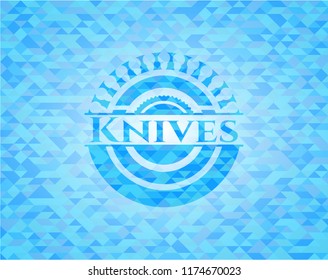 Knives realistic light blue mosaic emblem