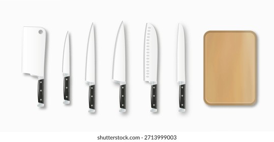 Facas. Conjunto de facas de cozinha clipart ilustração vetorial. Faca com alça de árvore . Logotipo do ícone do conceito da cozinha. Vetor