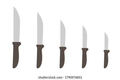 Knives size. Scale variability. Kitchen tools. Kitchenware collection. Vector illustration.