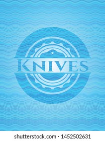 Knives sky blue water wave style emblem. Vector Illustration. Detailed.