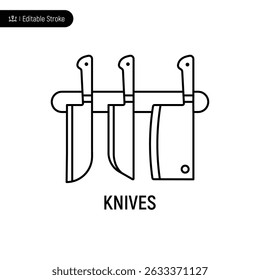 Knives thin line icon, editable stroke, pixel perfect, compatible for app or web, isolated on a white background