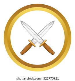 Knives vector icon in golden circle, cartoon style isolated on white background