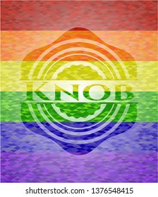Knob emblem on mosaic background with the colors of the LGBT flag