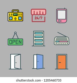 knob icon set. vector set about open, door and radio icons set.