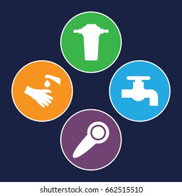 Knob icons set. set of 4 knob filled icons such as tap, hands washing