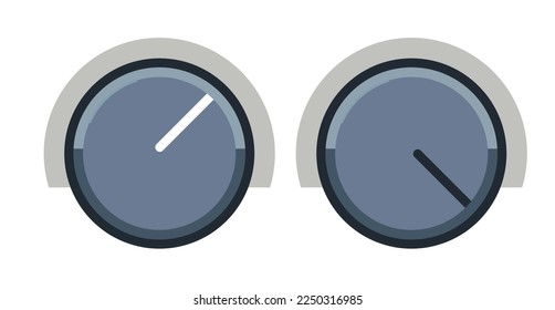 Knobs and buttons on panel, isolated pieces for controlling. Control of electric or electronic equipment, design with line showing result. Industry and factory, vector in flat style illustration