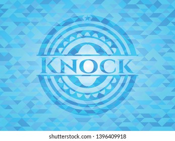 Knock light blue emblem. Mosaic background