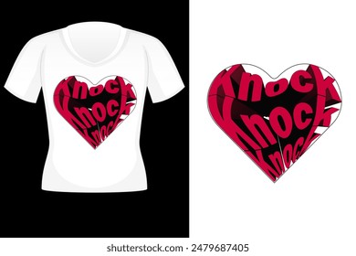 Diseño de camiseta Knock Knock. Tipografía en forma de corazón. Diseño de la camiseta de las niñas. Diseño de la impresión de la camiseta de la forma del corazón. Ropa Y Ropa  