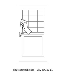 Batendo Mão na Porta Ilustração Contorno, Pessoa mão batendo na porta ilustração, livro de coloração em preto e branco. Toque no ícone