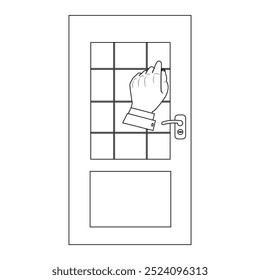 Batendo Mão na Porta Ilustração Contorno, Pessoa mão batendo na porta ilustração, livro de coloração em preto e branco. Toque no ícone