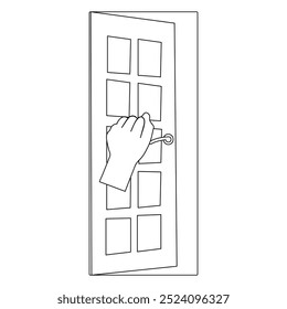 Batendo Mão na Porta Ilustração Contorno, Pessoa mão batendo na porta ilustração, livro de coloração em preto e branco. Toque no ícone