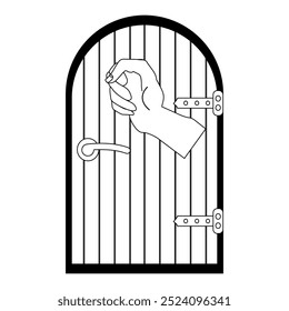 Batendo Mão na Porta Ilustração Contorno, Pessoa mão batendo na porta ilustração, livro de coloração em preto e branco. Toque no ícone