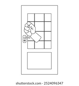 Batendo Mão na Porta Ilustração Contorno, Pessoa mão batendo na porta ilustração, livro de coloração em preto e branco. Toque no ícone