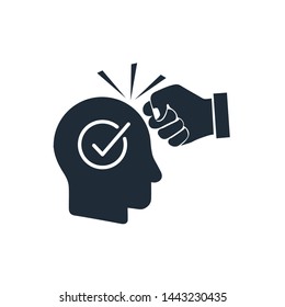 "Knocking on the brain." Change the opinion. Vector icon, white background.