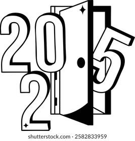 Knocking on Opportunity Door vector icon design, Unveiling the Year Ahead 2025 sign, festive holiday season symbol, new year party decor stock illustration, Stepping into Twenty Twenty Five concept