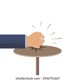 Knocking on the table. The concept of a demand, persistent action or condition. Businessman hand, round table, loud sound. Vector illustration