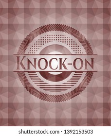 Knock-on red badge with geometric background. Seamless.