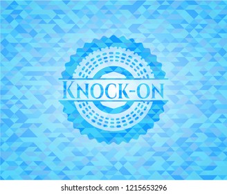Knock-on sky blue emblem with triangle mosaic background